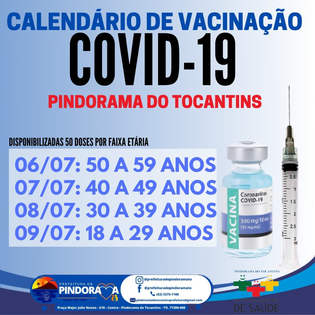 Calendário de vacinação da população em geral em Pindorama (TO).